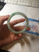 Load image into Gallery viewer, 53mm 100% Natural type A icy watery sunny green carved and golden-painted round cut Jadeite Jade bangle PA173-0228
