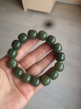 Load image into Gallery viewer, 13.5x13.6mm 100% Natural olive green/brown/black vintage style nephrite Hetian Jade bead bracelet HE83
