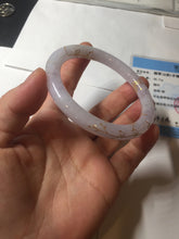 Load image into Gallery viewer, 56mm 100% Natural type A light purple white carved and golden-painted round cut Jadeite Jade bangle PA175-9116
