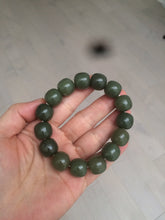 Load image into Gallery viewer, 13.5x13.6mm 100% Natural olive green/brown/black vintage style nephrite Hetian Jade bead bracelet HE83
