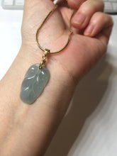 Load image into Gallery viewer, 100% natural type A icy watery light green blue gray Guatemala jadeite leaf pendant PD6
