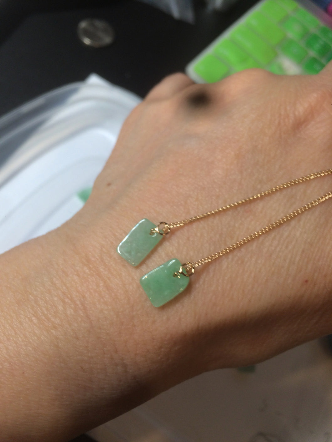 100% Natural sunny green rectangle jadeite Jade dangling earring AY77