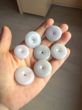 Load image into Gallery viewer, 22.3-26.6mm Type A 100% Natural light purple white Jadeite Jade Safety Guardian Button donuts Pendant BF136
