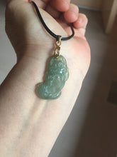 Load image into Gallery viewer, 100% natural type A icy watery jadeite green/yellow/white 3D PiXiu(貔貅) Feng Shui Wealth Attractor with Wealth Pool pendant group necklace PD8
