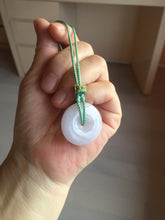 Load image into Gallery viewer, 22.3-26.6mm Type A 100% Natural light purple white Jadeite Jade Safety Guardian Button donuts Pendant BF136
