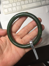 Load image into Gallery viewer, 60.5mm certified 100% Natural dark green/black round cut nephrite Jade(碧玉)  bangle HN13-1575
