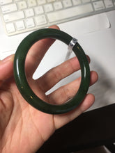 Load image into Gallery viewer, 60.5mm certified 100% Natural dark green/black round cut nephrite Jade(碧玉)  bangle HN13-1575
