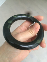 Load image into Gallery viewer, 57.9mm Certified 100% Natural dark green with light green fern frost chubby round cut nephrite Hetian Jade bangle HT103-0792
