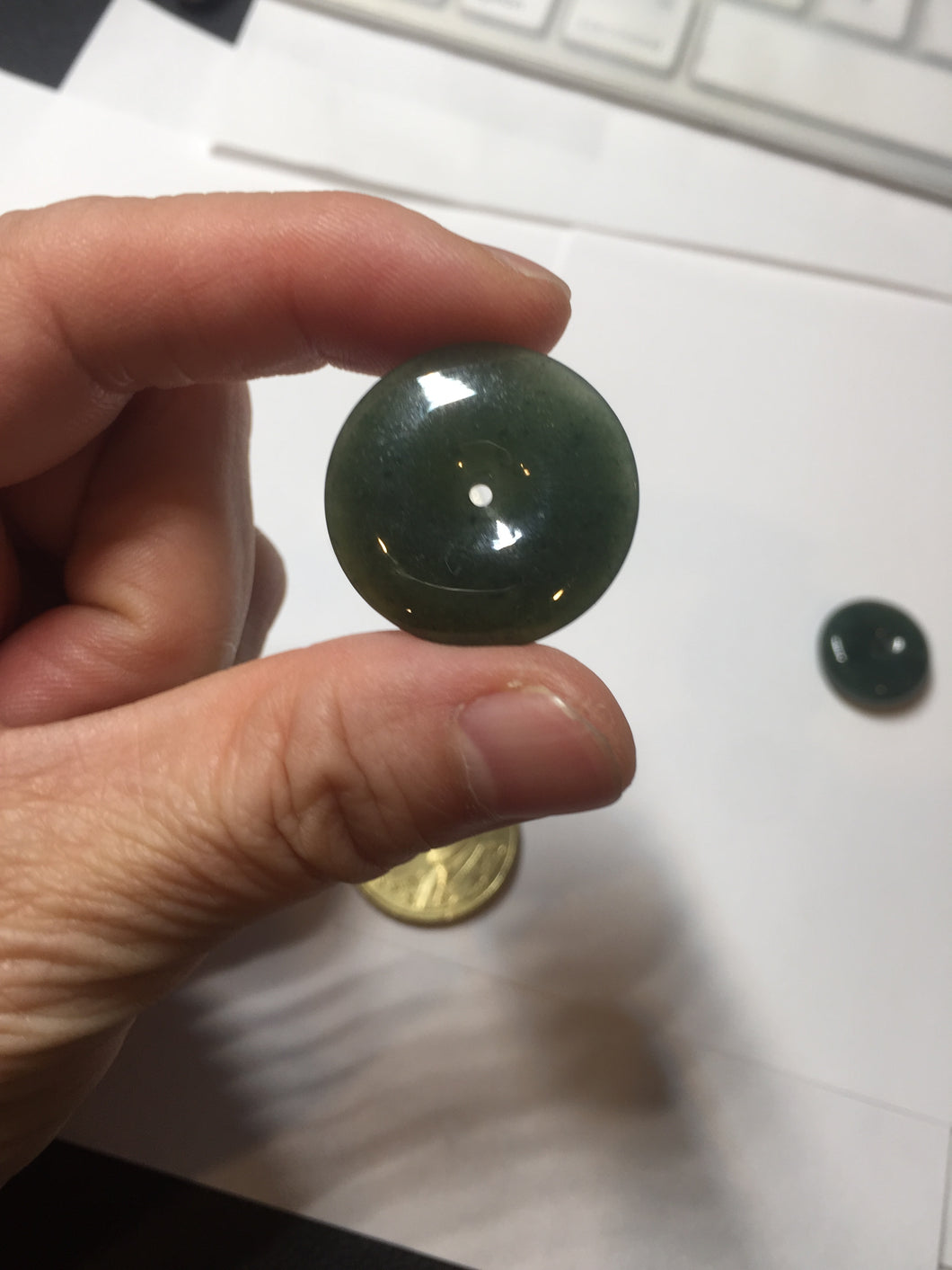 24.2/116.7mmType A 100% Natural oily dark green/black/gray(老油青) Jadeite Jade Safety Guardian Button donuts couple pendant PC129