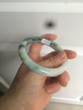 Load image into Gallery viewer, 59mm Certified type A 100%  Natural green/white/brown with green floating flowers slim Jadeite bangle AZ34-4364
