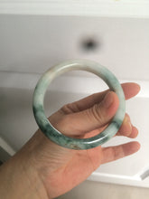 Load image into Gallery viewer, 59mm Certified type A 100%  Natural green/white/brown with green floating flowers slim Jadeite bangle AZ34-4364
