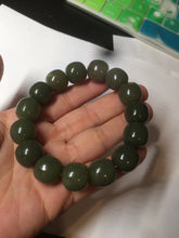 Load image into Gallery viewer, 13.5x13.6mm 100% Natural olive green/brown/black vintage style nephrite Hetian Jade bead bracelet HE83
