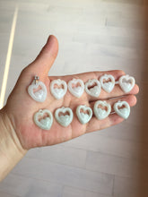 Load image into Gallery viewer, 100% Natural type A light green/white double hearts jadeite Jade pendant necklace PB221
