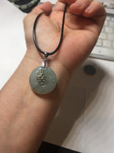 Load image into Gallery viewer, 22.9mm Type A 100% Natural white with green floating flowers Jadeite Safety Guardian Button donuts pendant PD13
