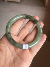Load image into Gallery viewer, 54.5mm Certified type A 100% Natural light green dark green floating seaweed slim round cut Jadeite bangle PC59-6609

