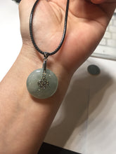 Load image into Gallery viewer, 22.9mm Type A 100% Natural white with green floating flowers Jadeite Safety Guardian Button donuts pendant PD13
