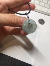 Load image into Gallery viewer, 22.9mm Type A 100% Natural white with green floating flowers Jadeite Safety Guardian Button donuts pendant PD13

