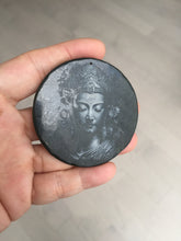 Load image into Gallery viewer, 100% Natural type A black jadeite jade(墨翠, mocui) Beauty safe and sound pendant/worry stone/decor BM37
