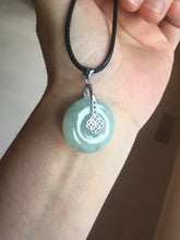Load image into Gallery viewer, 22.9mm Type A 100% Natural white with green floating flowers Jadeite Safety Guardian Button donuts pendant PD13
