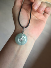 Load image into Gallery viewer, 22.9mm Type A 100% Natural white with green floating flowers Jadeite Safety Guardian Button donuts pendant PD13

