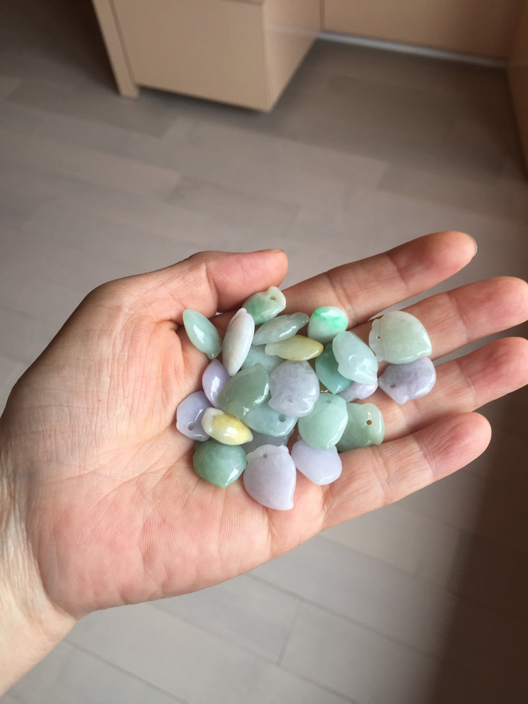Type A 100% Natural icy watery sunny green/purple/white/yellow Jadeite Jade Peach Pendant group PB91