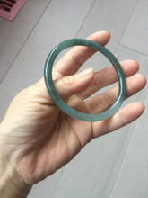 Load image into Gallery viewer, 59.5mm Certified Type A 100% Natural icy watery deep sea dark green/blue/gray slim round cut Guatemala Jadeite bangle X147-2098
