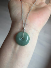 Load image into Gallery viewer, 18.5-21mm Type A 100% Natural oily dark green gray Jadeite Jade Safety Guardian Button donuts couple pendant PC131
