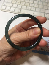 Load image into Gallery viewer, 56mm Certified Type A 100% Natural dark green/blue/gray with flying snow Guatemala slim round cut Jadeite bangle PD17-4445
