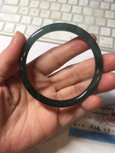 Load image into Gallery viewer, 56mm Certified Type A 100% Natural dark green/blue/gray with flying snow Guatemala slim round cut Jadeite bangle PD17-4445
