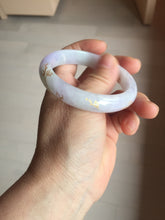 Load image into Gallery viewer, 55.5mm 100% Natural type A light green purple white carved and golden-painted Jadeite Jade bangle BP169-0272
