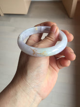 Load image into Gallery viewer, 55.5mm 100% Natural type A light green purple white carved and golden-painted Jadeite Jade bangle BP169-0272
