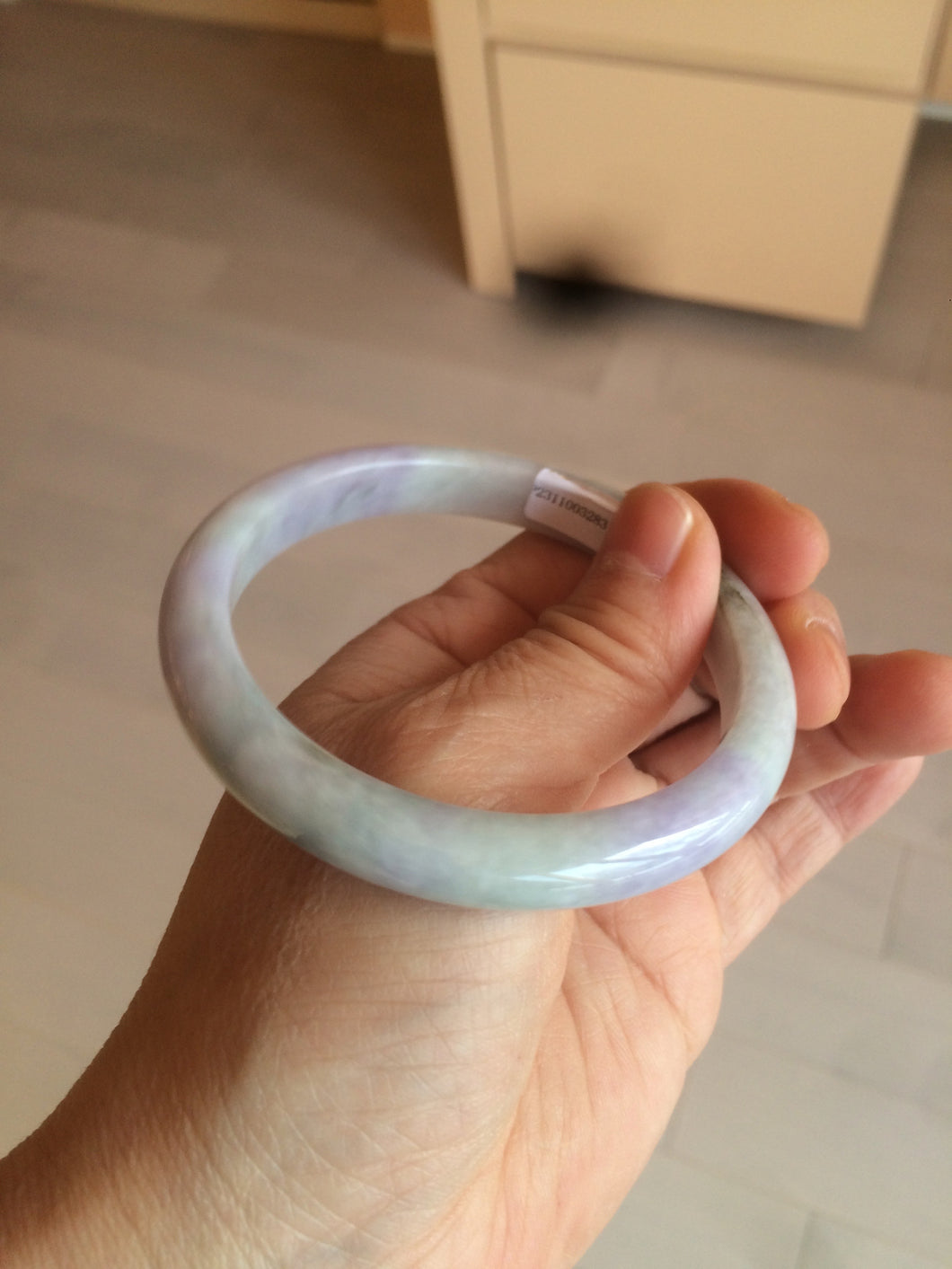 57.7mm certified Type A 100% Natural light green/purple/white Jadeite Jade bangle AK79-3283