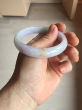 Load image into Gallery viewer, 55.5mm 100% Natural type A light green purple white carved and golden-painted Jadeite Jade bangle BP169-0272
