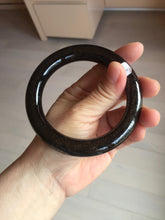 Load image into Gallery viewer, 61.4mm certified 100% Natural black(MO YU 墨玉) meteorite Stellar Night sky chubby round cut nephrite bangle HF118-8245
