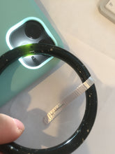 Load image into Gallery viewer, 59mm 100% Natural dark green/black meteorite Stellar Night sky round cut nephrite bangle HF91-8252
