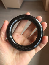 Load image into Gallery viewer, 54.9mm certified 100% Natural black(MO YU 墨玉) meteorite Stellar Night sky chubby round cut nephrite bangle HF119-8244
