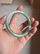 Load image into Gallery viewer, 57.5mm 100% Natural type A light green white carved and golden-painted round cut Jadeite Jade bangle BP167-0276
