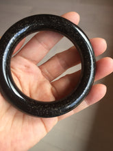Load image into Gallery viewer, 54.9mm certified 100% Natural black(MO YU 墨玉) meteorite Stellar Night sky chubby round cut nephrite bangle HF119-8244
