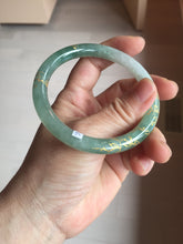 Load image into Gallery viewer, 57.5mm 100% Natural type A light green white carved and golden-painted round cut Jadeite Jade bangle BP167-0276
