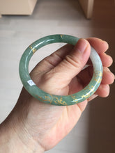 Load image into Gallery viewer, 57.5mm 100% Natural type A light green white carved and golden-painted round cut Jadeite Jade bangle BP167-0276
