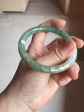 Load image into Gallery viewer, 57.5mm 100% Natural type A light green white carved and golden-painted round cut Jadeite Jade bangle BP167-0276
