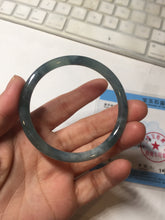 Load image into Gallery viewer, 54.5mm Certified Type A 100% Natural dark green/blue/gray with flying snow Guatemala slim round cut Jadeite bangle PD23-7366
