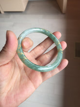Load image into Gallery viewer, 57.5mm 100% Natural type A light green white carved and golden-painted round cut Jadeite Jade bangle BP167-0276

