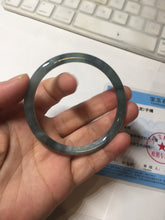 Load image into Gallery viewer, 54.5mm Certified Type A 100% Natural dark green/blue/gray with flying snow Guatemala slim round cut Jadeite bangle PD23-7366
