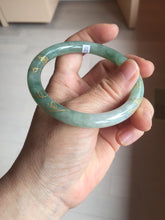 Load image into Gallery viewer, 57.5mm 100% Natural type A light green white carved and golden-painted round cut Jadeite Jade bangle BP167-0276
