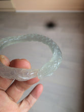 Load image into Gallery viewer, 52.5mm 100% Natural icy clear/gray/black/green carved snake Xiu Jade (Serpentine) bangle XY8

