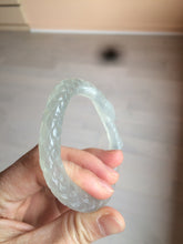 Load image into Gallery viewer, 52.5mm 100% Natural icy clear/gray/black/green carved snake Xiu Jade (Serpentine) bangle XY8
