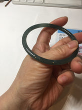 Load image into Gallery viewer, 63mm Certified Type A 100% Natural deep sea dark green/blue/black slim round cut Guatemala Jadeite bangle PC62-7020
