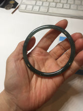 Load image into Gallery viewer, 63mm Certified Type A 100% Natural deep sea dark green/blue/black slim round cut Guatemala Jadeite bangle PC62-7020

