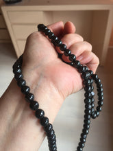 Load image into Gallery viewer, 7.5mm 100% natural type A black/dark green (Mocui, 墨翠)  jadeite jade bead necklace BN78
